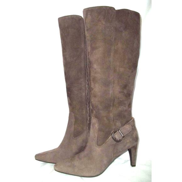 Circa Joan & David Gray Suede Knee High CJENTERTAIN Buckle Detail Boots 7.5 M - Picture 2 of 10
